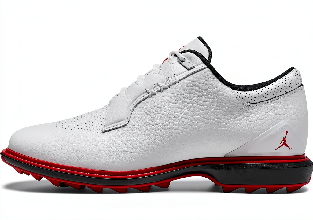 Installing Nike Jordan ADG 5 Golf Shoes Men Waterproof Spiked on a wooden desk