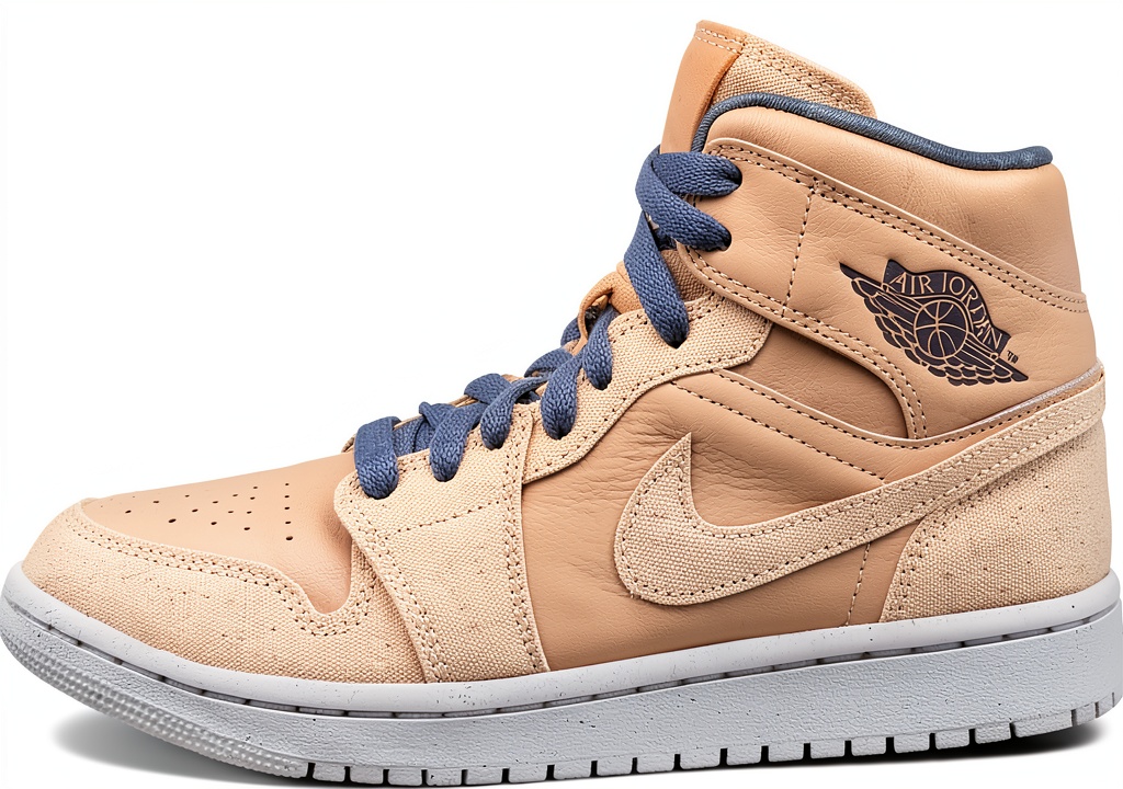 Jordan 1 Mid Women shoes in Sanddrift color on a court