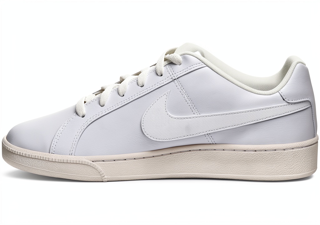 Installing Nike Court Royale Mens Sneakers Leather Comfortable Durable on a wooden desk