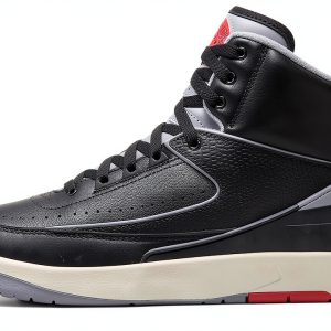 Jordan 2 Retro Mens Basketball Shoes Black Cement Grey-0