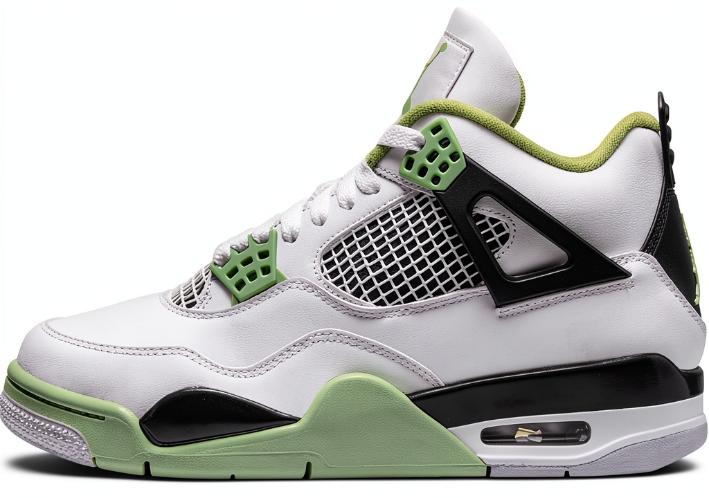 Jordan 4 Retro Women's Basketball Shoes in White/Oil Green-Dark Ash color