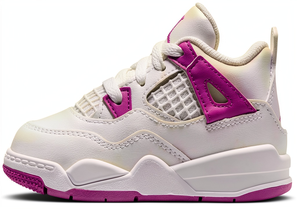 Installing Nike Toddler Sneakers White Hyper Violet Casual Shoes on a wooden desk