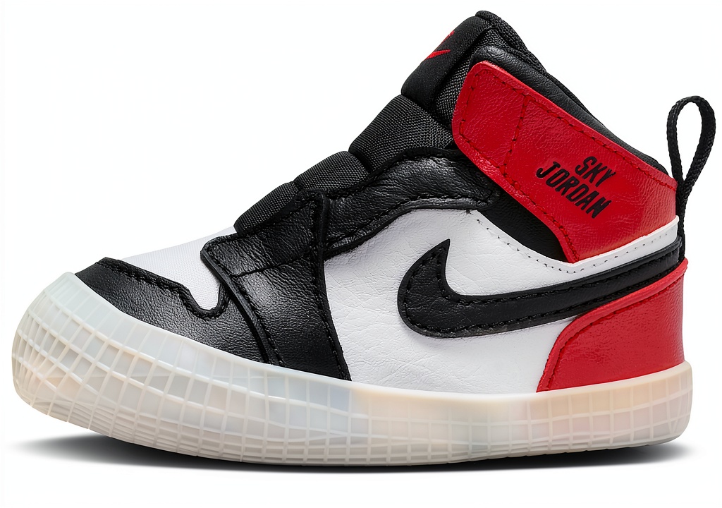 Installing Nike Baby Boys Boots Black Varsity Red White HJ9289-061 on a wooden floor