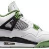 Jordan 4 Retro Women Basketball Shoes White Oil Green Nike-1
