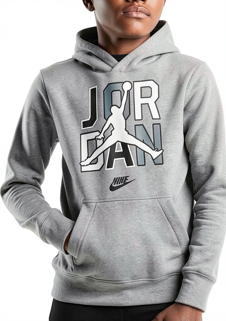 Nike Boys Hoodie Soft Fleece Athletic Carbon Heather displayed on a child in a playground