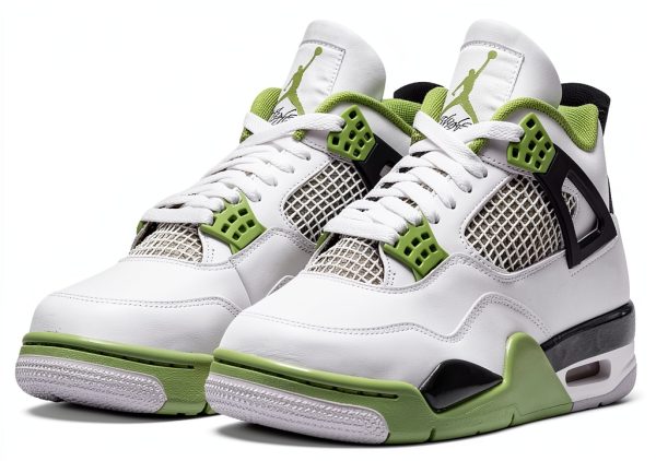 Jordan 4 Retro Women Basketball Shoes White Oil Green Nike-2