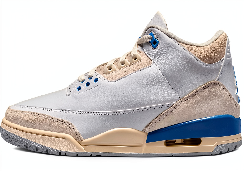 Installing Nike Mens Basketball Shoes Summit White/Hydrogen Blue on a wooden gym floor