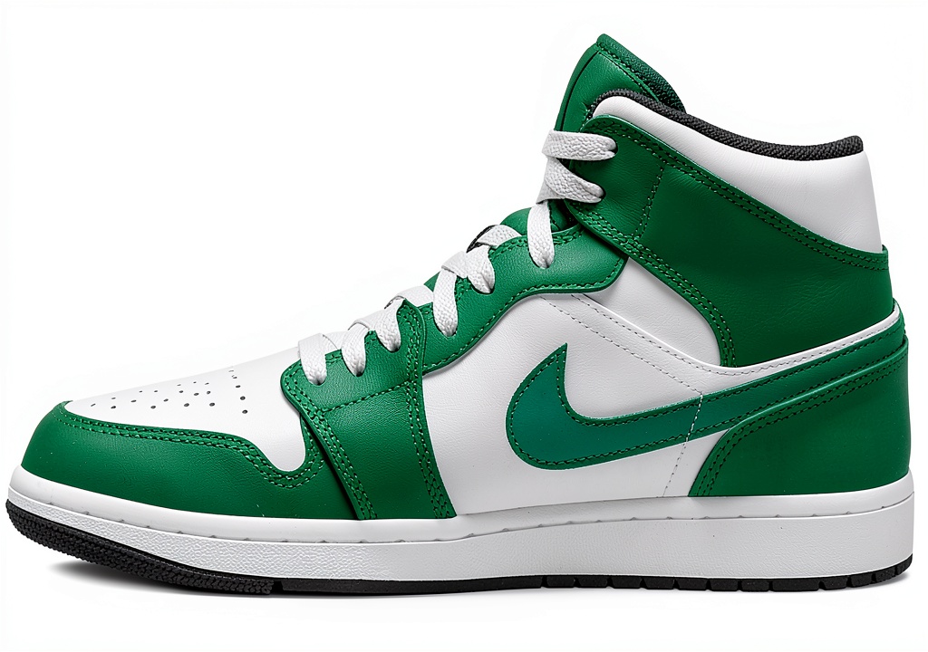 Installing Nike Men's Basketball Shoes Lucky Green White Black Size 12 Rubber on a wooden desk
