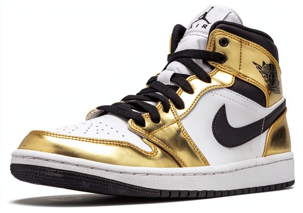 Nike Jordan 1 Mid Metallic Gold Men's Basketball Shoe Size 8.5-3