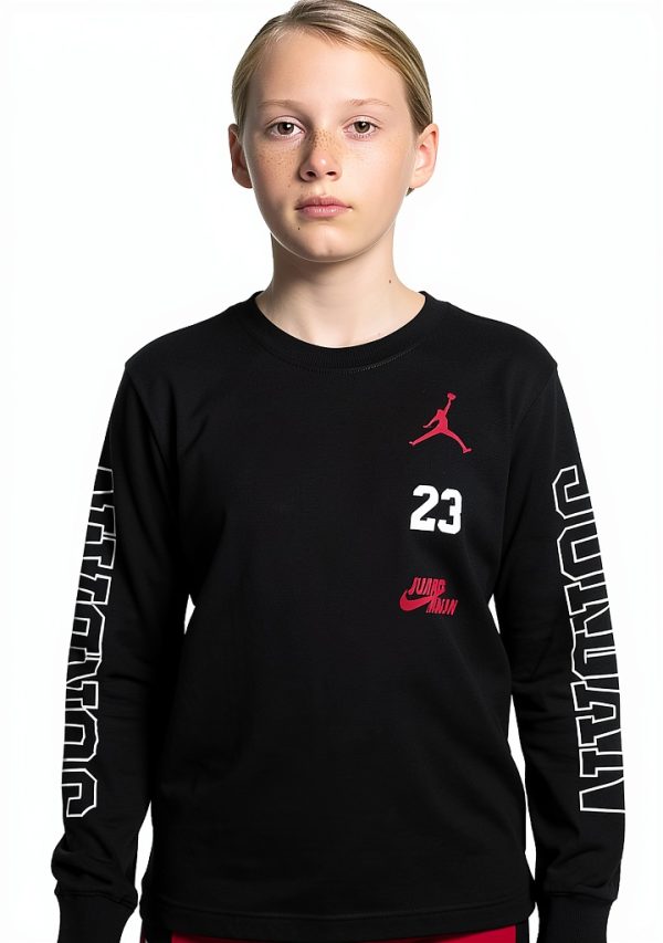 Nike Jordan Black 95B254-023 Big Kids Unisex Long‑Sleeve T‑Shirt-5