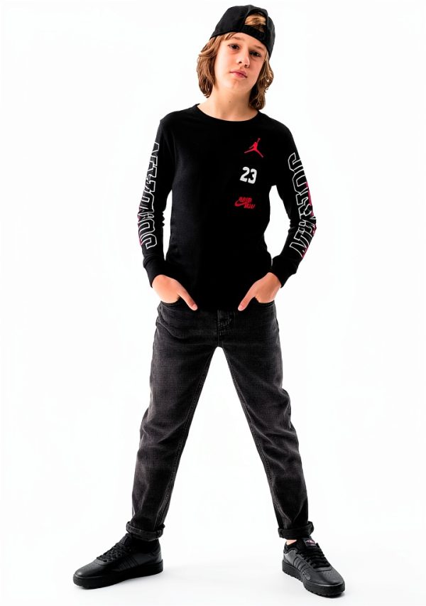 Nike Jordan Black 95B254-023 Big Kids Unisex Long‑Sleeve T‑Shirt-4