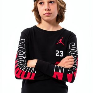 Nike Jordan Black 95B254-023 Big Kids Unisex Long‑Sleeve T‑Shirt-0
