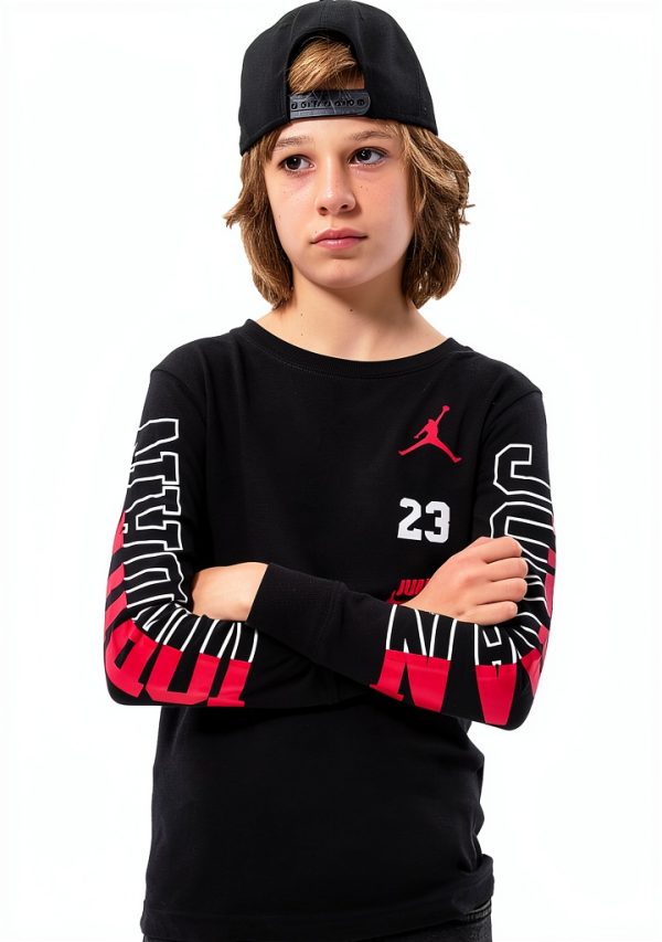 Nike Jordan Black 95B254-023 Big Kids Unisex Long‑Sleeve T‑Shirt-0
